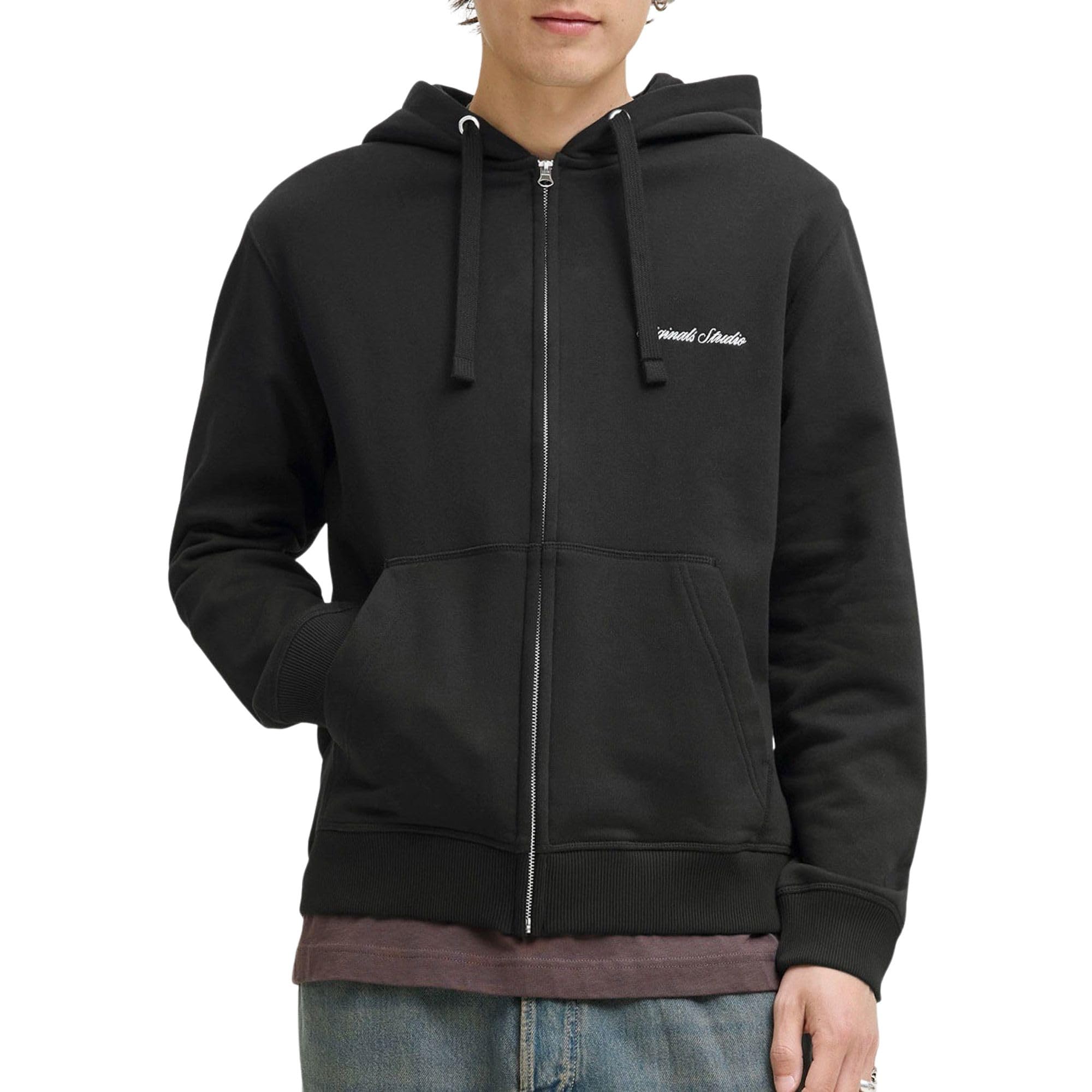 JACK & JONES Jornorrebro Emb Sweat Zip Hood Noos męski, czarny, M