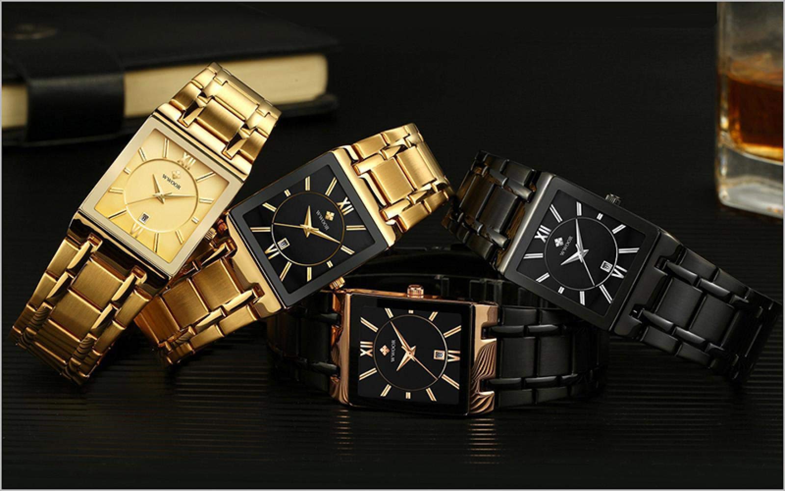 Ourui Orologi Da Polso,Orologio Impermeabile Da Uomo Al Quarzo Con Cinturino Quadrato In Acciaio Inossidabile, Interamente In Oro