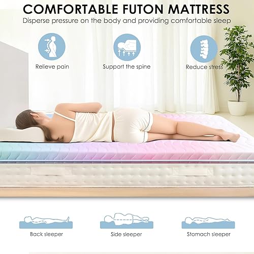 Miniatura 20 de Colchón de Futón Japonés para Suelo, 100% Espuma Cómoda de Alta Densidad, Colchón Plegable Engrosado de 3.5 Pulgadas, Tapete Tatami para Dormir, Gris