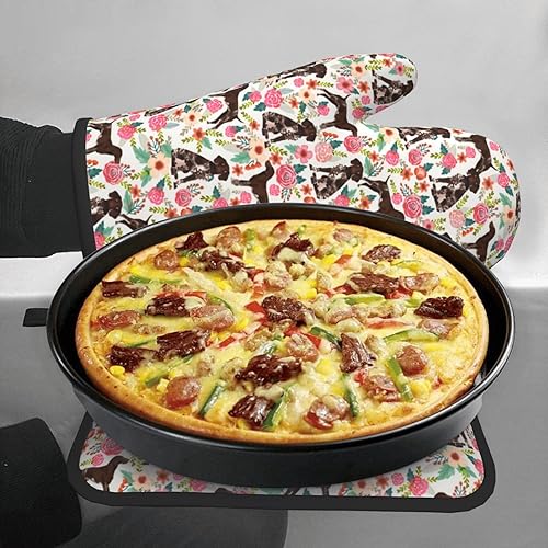 Miniatura 7 de Lindos guantes de horno alemanes de pelo corto con estampado floral de perro, guantes de horno y soportes para ollas, reutilizables,