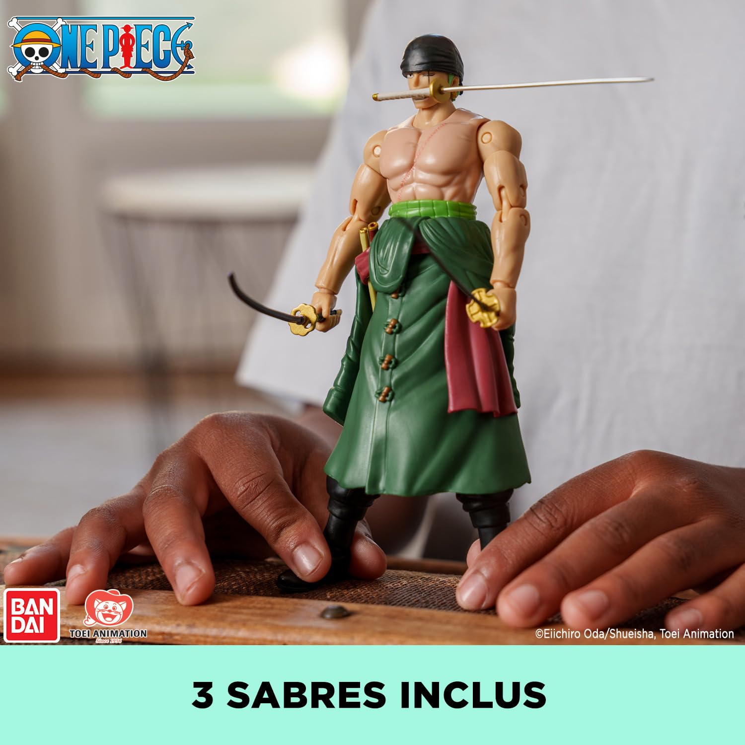 BANDAI – Anime Heroes One Piece – Figurine Roronoa Zoro 17 cm Three Sword Style – Figurine Manga Articulée 3 Épées – Licence Officielle One Piece – Jouet Enfant 4 Ans+ – 37052