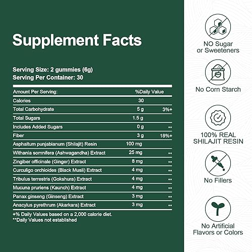 Miniatura 3 de Gomitas Shilajit puras del Himalaya Shilajit, ricas en Ashwagandha, Gokshura, ácido fúlvico y más de 85 minerales traza, adecuadas para hombres y
