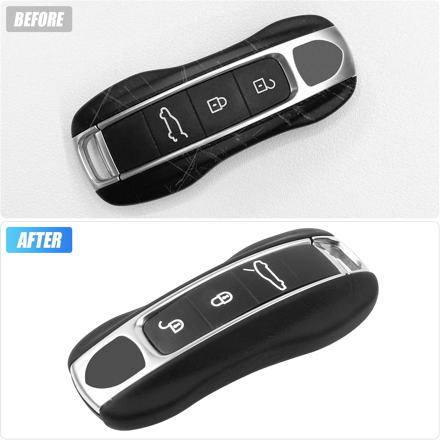 Compatible with Porsche Key Fob Cover, Compatible with Porsche Cayenne Panamera 911 Key Cover 2018-2024, Taycan Accessories 2020-2024, Key Shell Key Chain Accessories(Black)