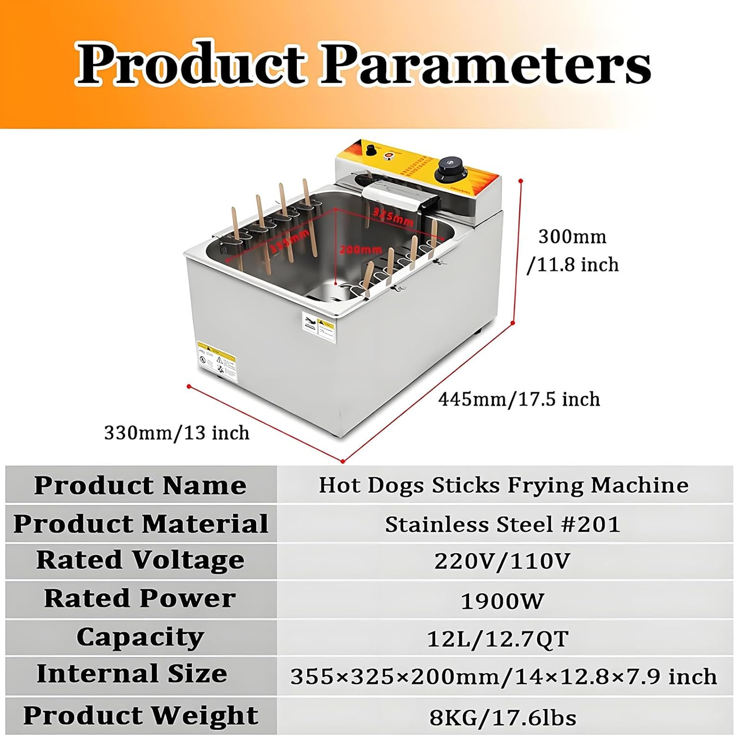 12L Electric Commercial Hot Dog Fryer, Automatic Deep Fryer for Cheese Sticks & Corn Dogs, Professional Sausage Cooking Equipment, Perfect for Restaurants & Events
