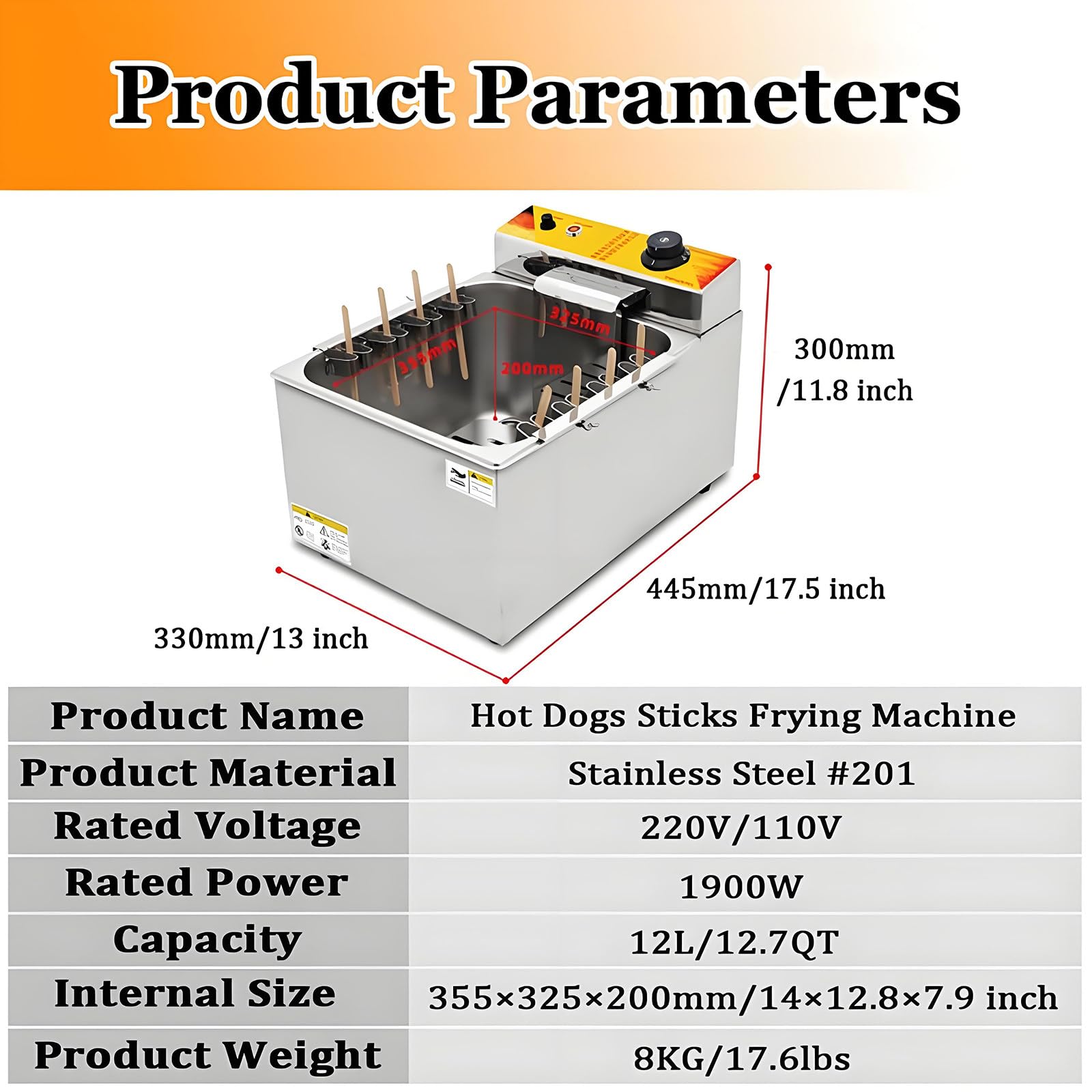 Freidora De Palitos De Hot Dog, Freidora Eléctrica Profunda para Hot Dogs, Freidora Eléctrica Comercial De 12 L, Máquina Eléctrica Profunda para Hot Dogs