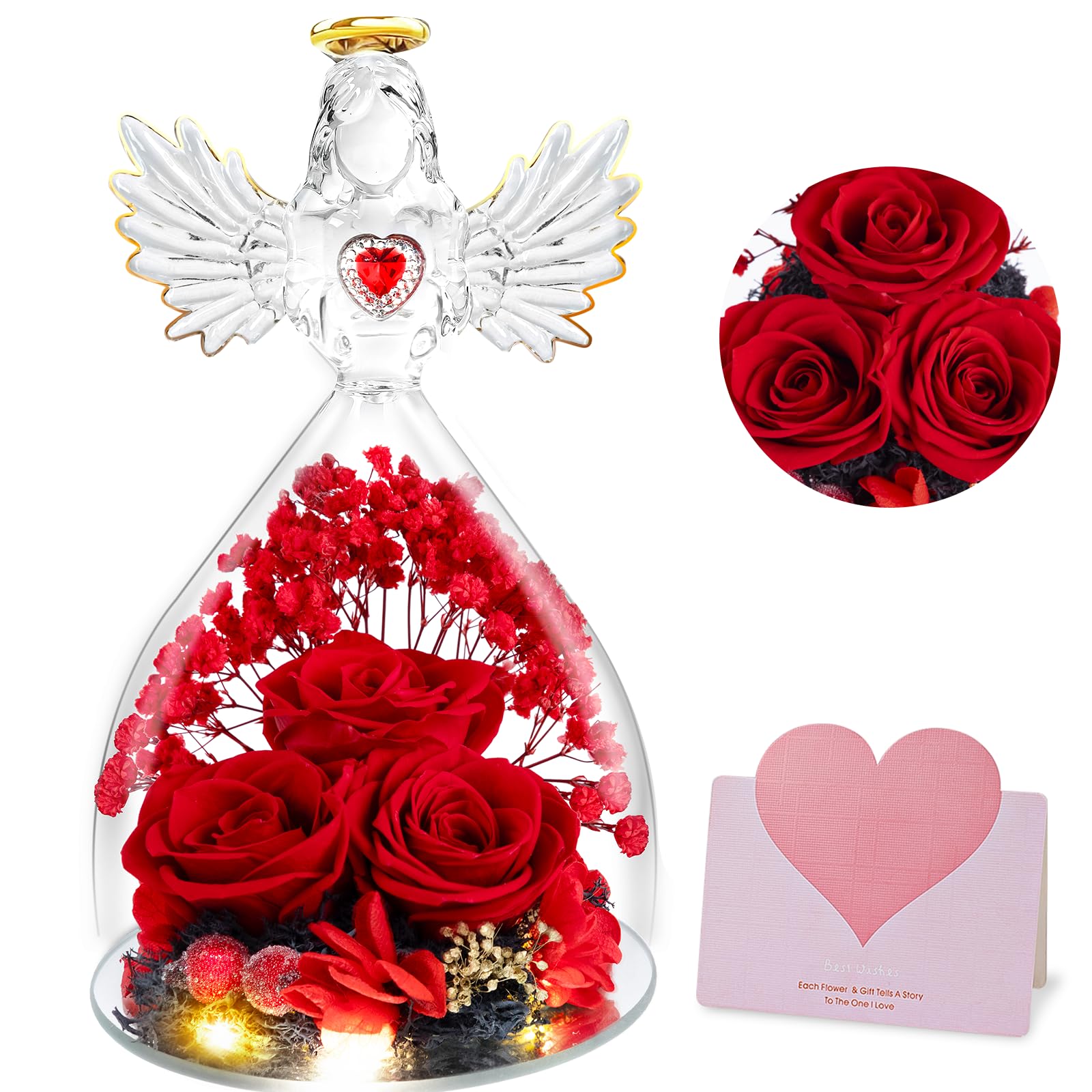Wudyfei Women's Red Mothers Day Angel Rose Gifts For Mum, Preserved Real Rose In Glass Angel Gift For Eternal Rose Gifts Birthday Present For For Mum Mom Wife Grandma Nana(, Large)