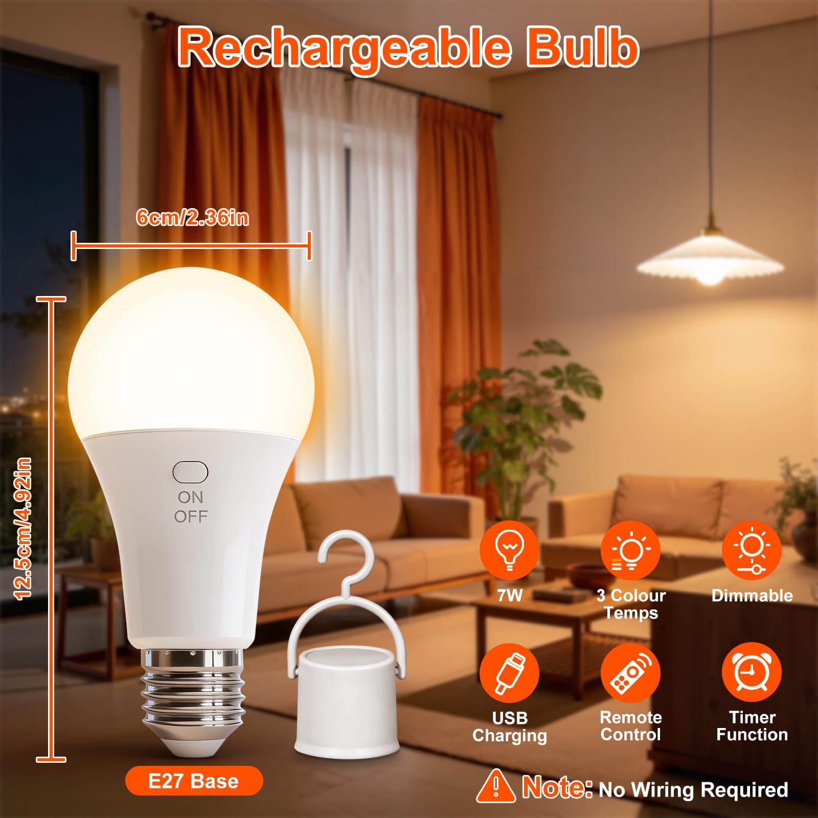 Ketom 4 Piezas Bombilla Recargable E27, Bombilla con Mando Usb, 7 W Bombillas Inalámbricas Recargables, 3 Temperaturas de Color & Regulable, Temporizador, para Acampadas Iluminación de Emergencia