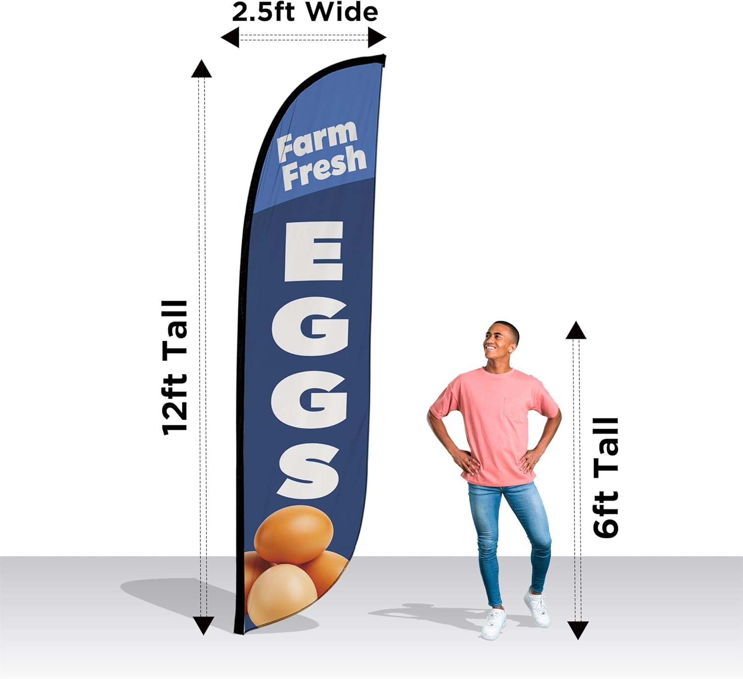 LookOurWay Feather Flag Banner - 12 Feet Tall Advertising Sign Swooper Flag Only, No Poles - Eggs (10M1200627)