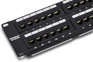 TRENDnet 48-Port Cat5-5e RJ-45 UTP Unshielded Patch Panel, Wallmount or Rackmount,100Mhz,Cat5e Krone Connectors, Color-Coded Labeling, Cat3,Cat5e,Cat4,Cat3 Compatible,2U Rackmount, Black,TC-P48C5E