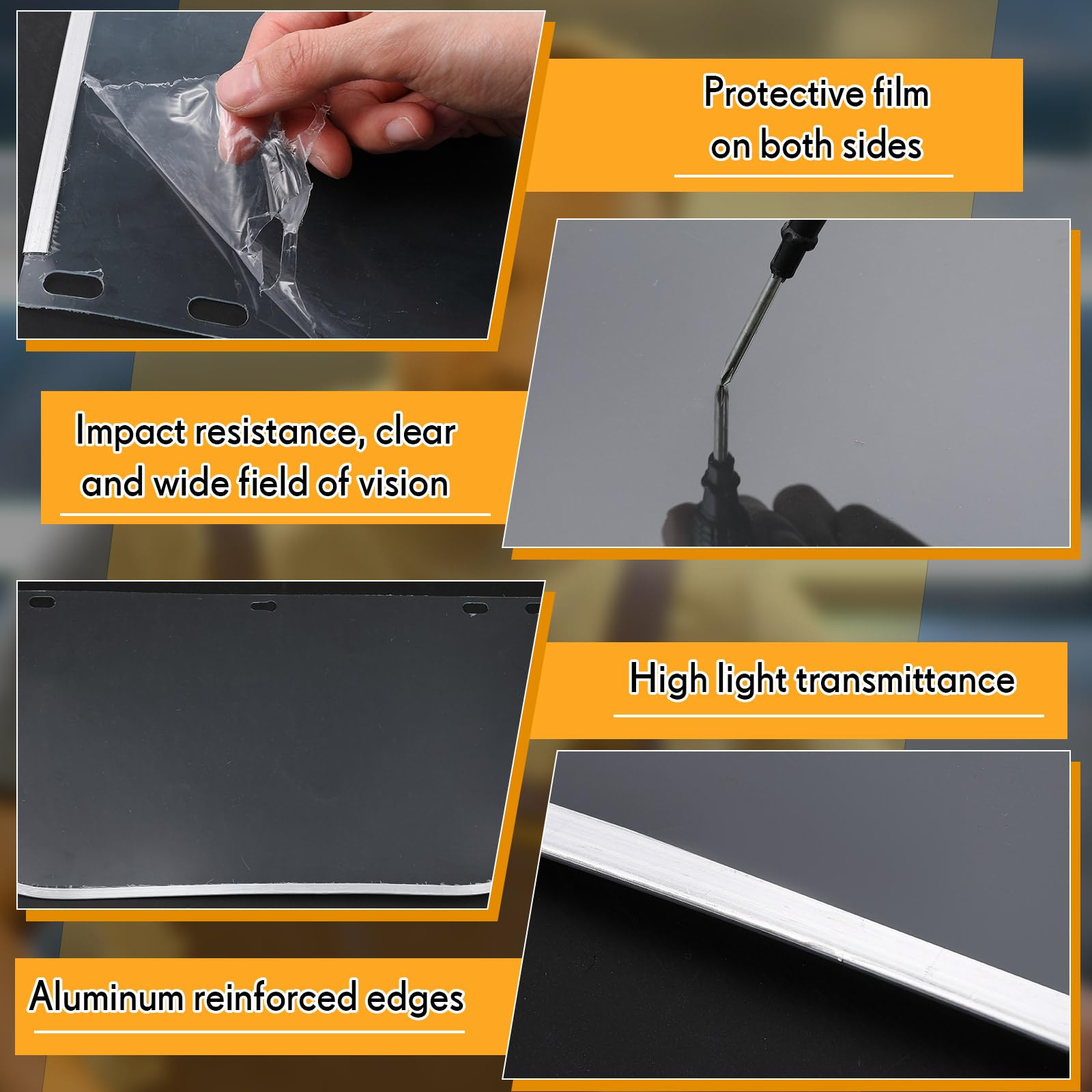 Kingdder 6 viseras de repuesto para la cara, resistentes a la seguridad, transparentes, para moler y cortar (PET, borde de aluminio)