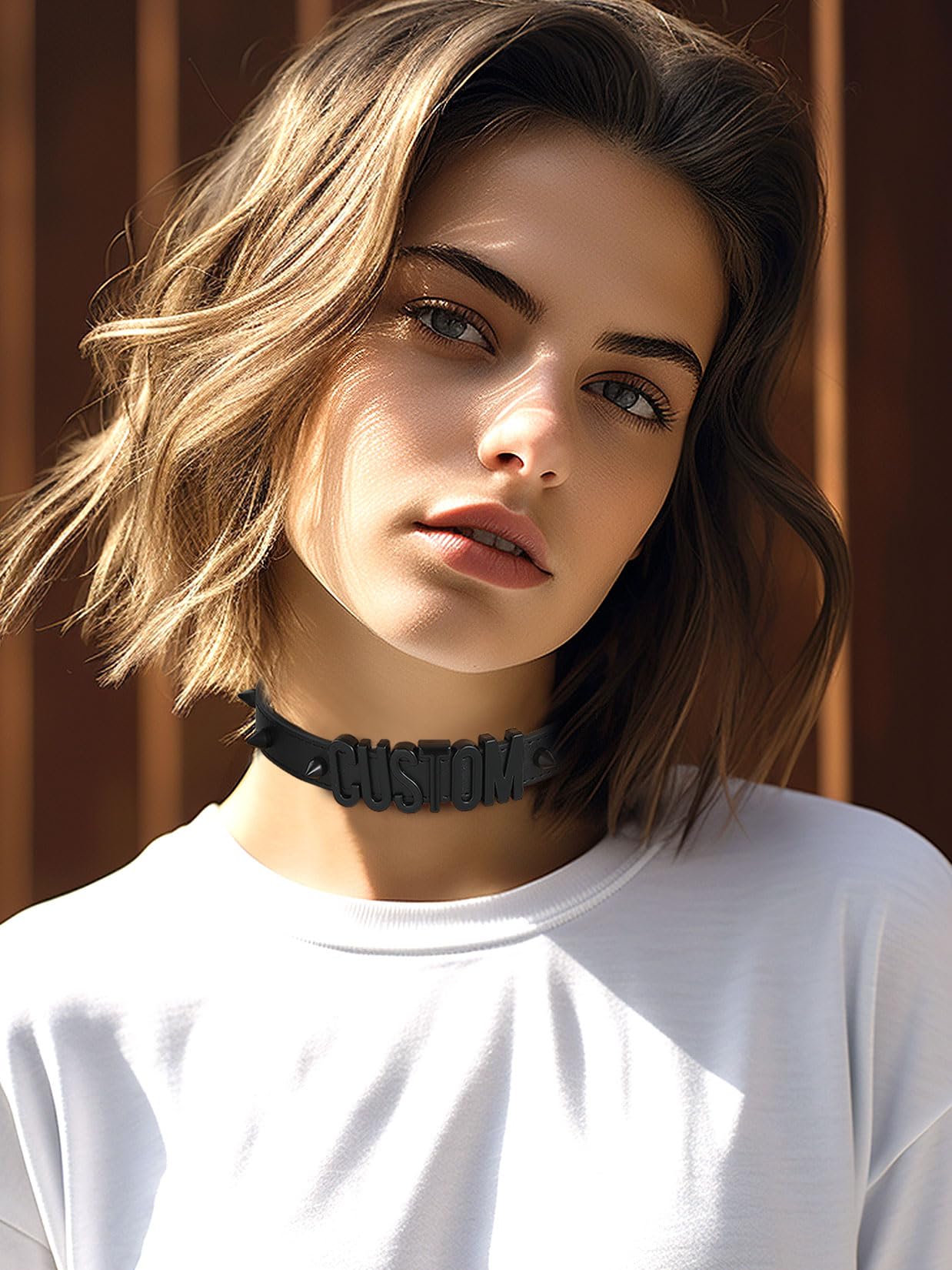 U7 Leder Spikes Nieten Choker Halskette Punk für Damen Mädchen Kette Lederhalsband mit Buchstaben Namenkette Charms DIY Lederkette Chocker Collier Halsband Personalisiert Modeschmuck Accessoires