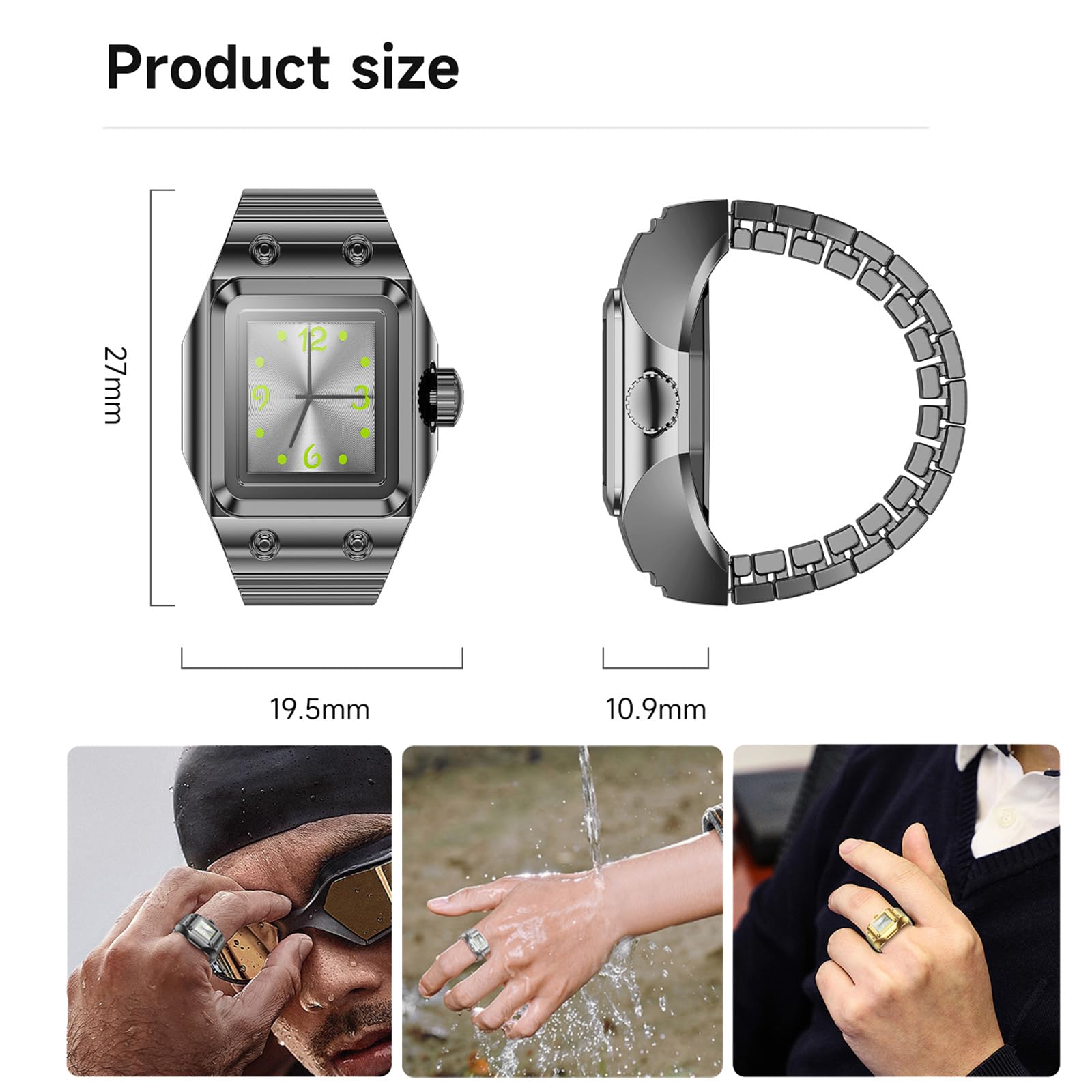 Smart Ring - Anello da uomo e da donna, analogico, al quarzo, per il fitness, per il fitness, per il fitness, per la frequenza cardiaca, contapassi, per il sonno, per il fitness, elastico, in metallo