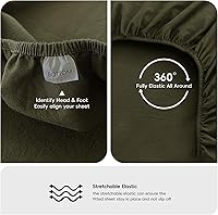 Vista 3 de MooMee Sábana bajera ajustable de solo 100% algodón lavado con textura parecida al lino, transpirable, duradera, suave, cómoda, bolsillo profundo