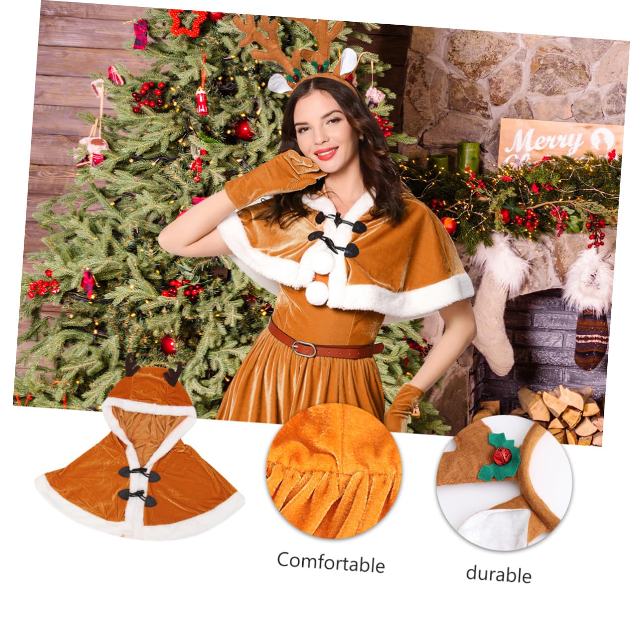 Sewroro Disfraz y Gran Retención de Calor de Fiesta de Navidad Vestido Rojo para Niña de Poliéster, Tejido Cómodo para Ambiente Navideño