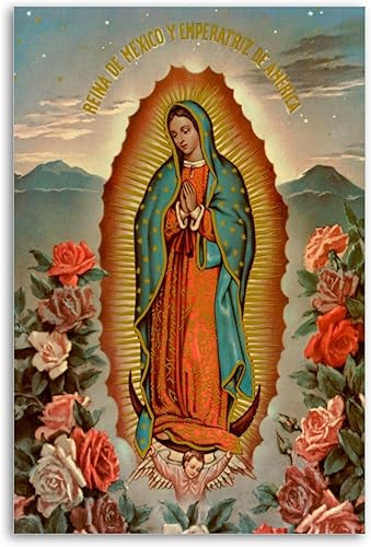 SUPERYUFENG Póster artístico de la Virgen de Guadalupe de la Virgen María y arte de pared, póster moderno para decoración de dormitorio familiar, 16
