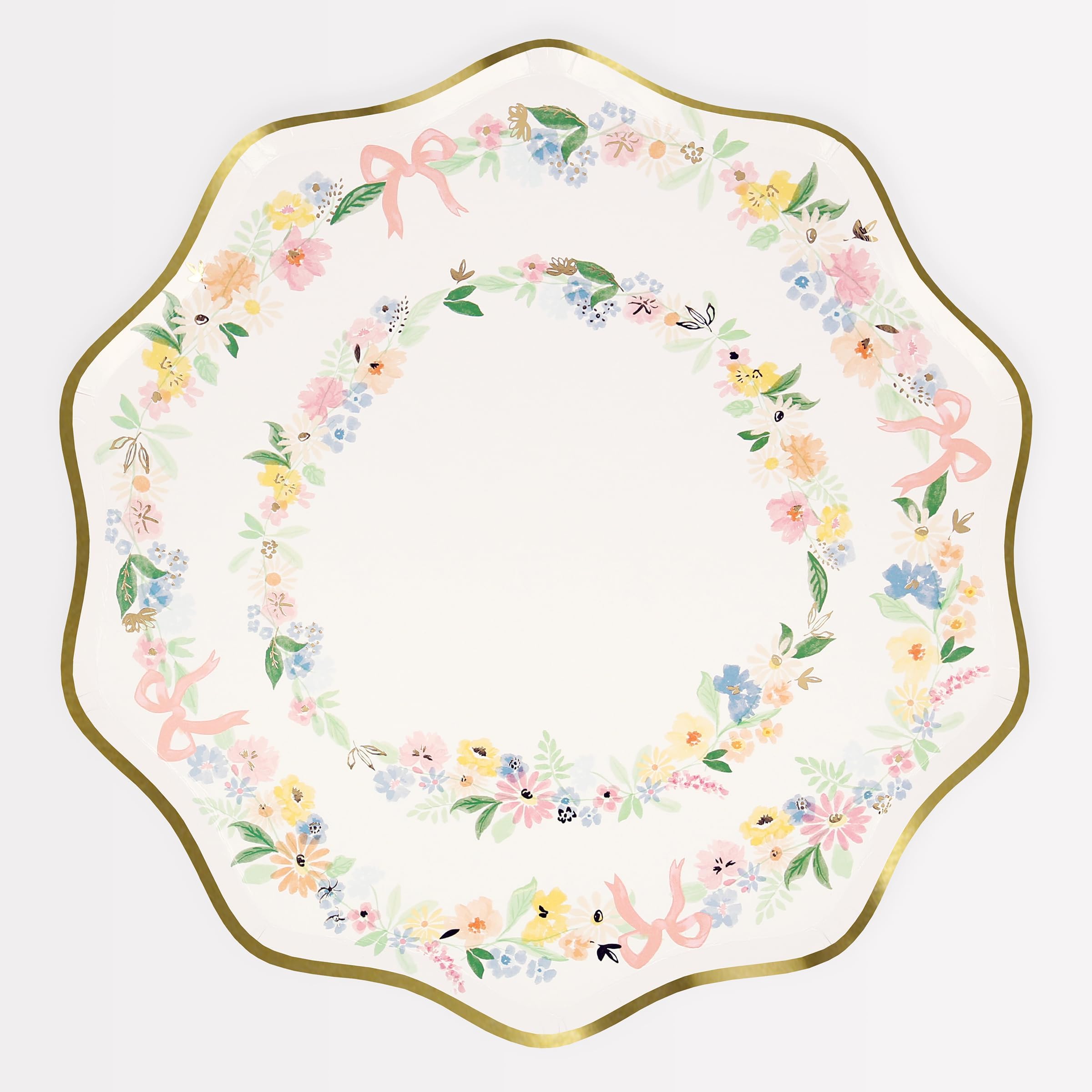 Meri Meri Elegant Floral Paper Plates, Pack of 8 Floral Disposable Plates for Party, Wavy Edge, Available in 2 Sizes (Side & Dinner)