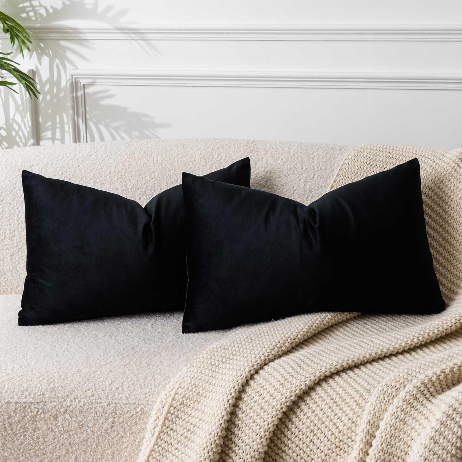 JUSPURBET Velvet Pillow Covers Set of 2 Decorative Throw Pillow Covers for Couch Sofa Bed Soft Lumbar Cushion Covers Cases with Hidden Zipper for Living Room Home Decor,Black,12x20 inch