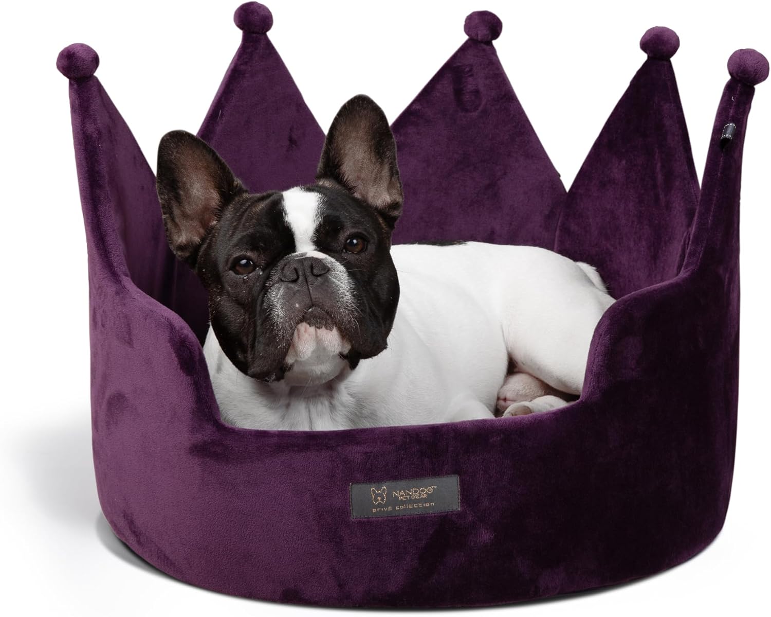 NANDOG Crown Dog Bed for Small Dogs & Cats – Soft Plush Round Pet Bed, Cozy Royal Design, Comfortable Indoor Puppy Bed for Crate or Kennel, Purple, Medium