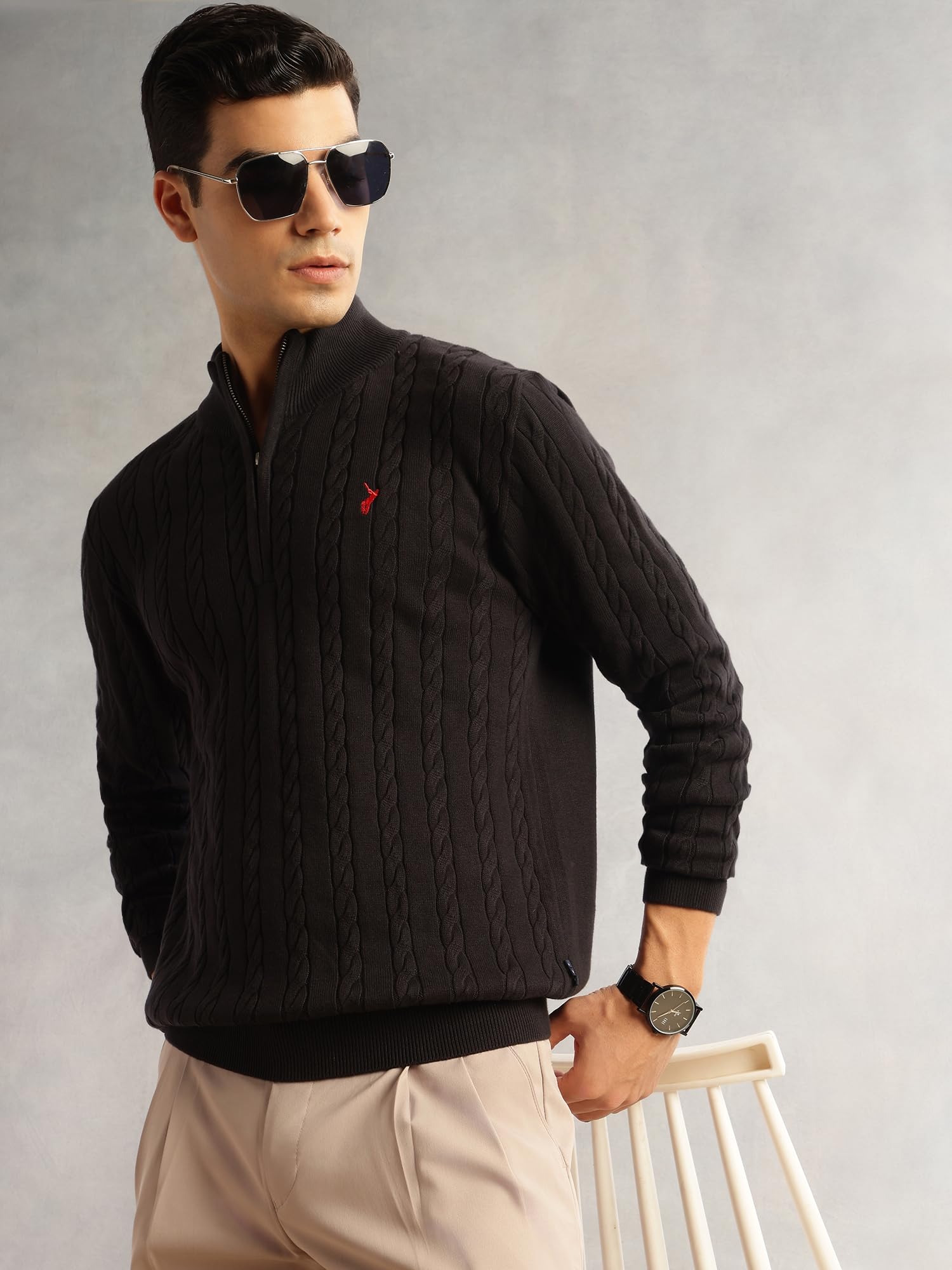 Thomas Scott Uomo | Vestibilità regolare | Manica lunga | Collo alto | 100% cotone | Lavaggio a secco | Maglia a trecce | Maglione