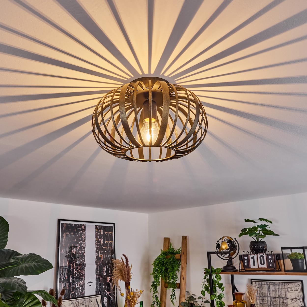 hofstein Plafoniera Oravi, plafoniera in metallo nero/oro antico, con paralume a traliccio, Ø 30 cm, 1 luce, attacco E27, luce moderna con gioco di luce, senza lampadina