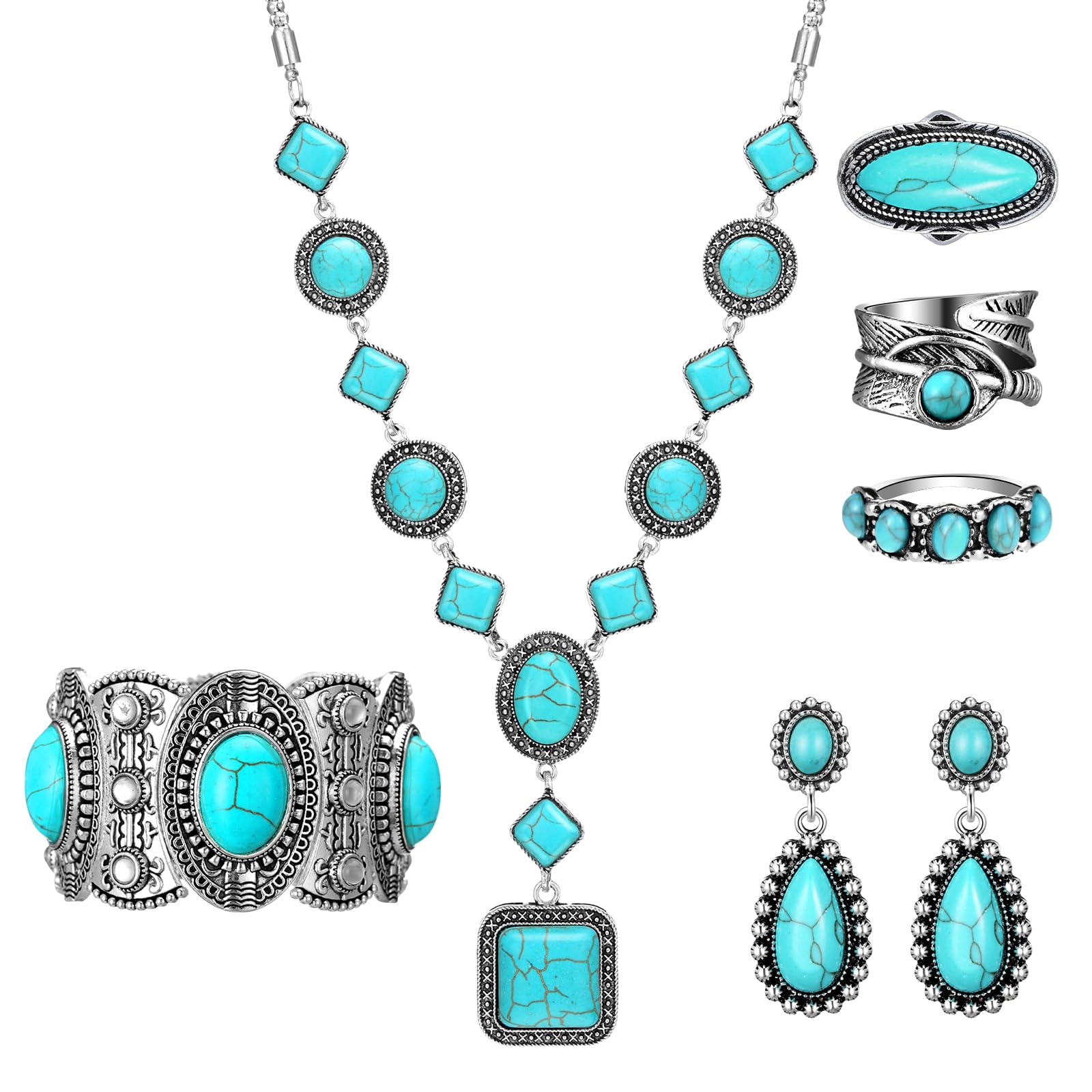 Ecally Western Turquoise Jewelry Set for Women