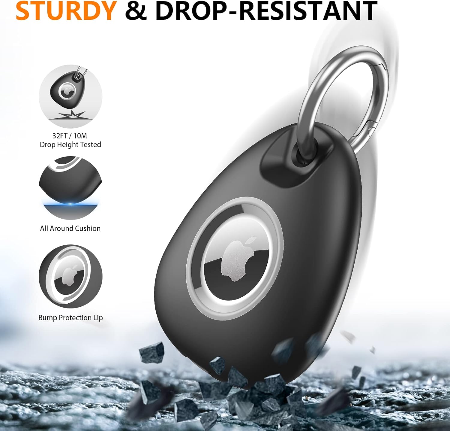 [2 Pack] AirTag Holder Keychain, IPX8 Waterproof Protective Air Tag Holder, Dropproof AirTag Keychain Cover, [Full-Body Shockproof][Anti-Scratch][Portable], AirTag Case for Keys (Black)
