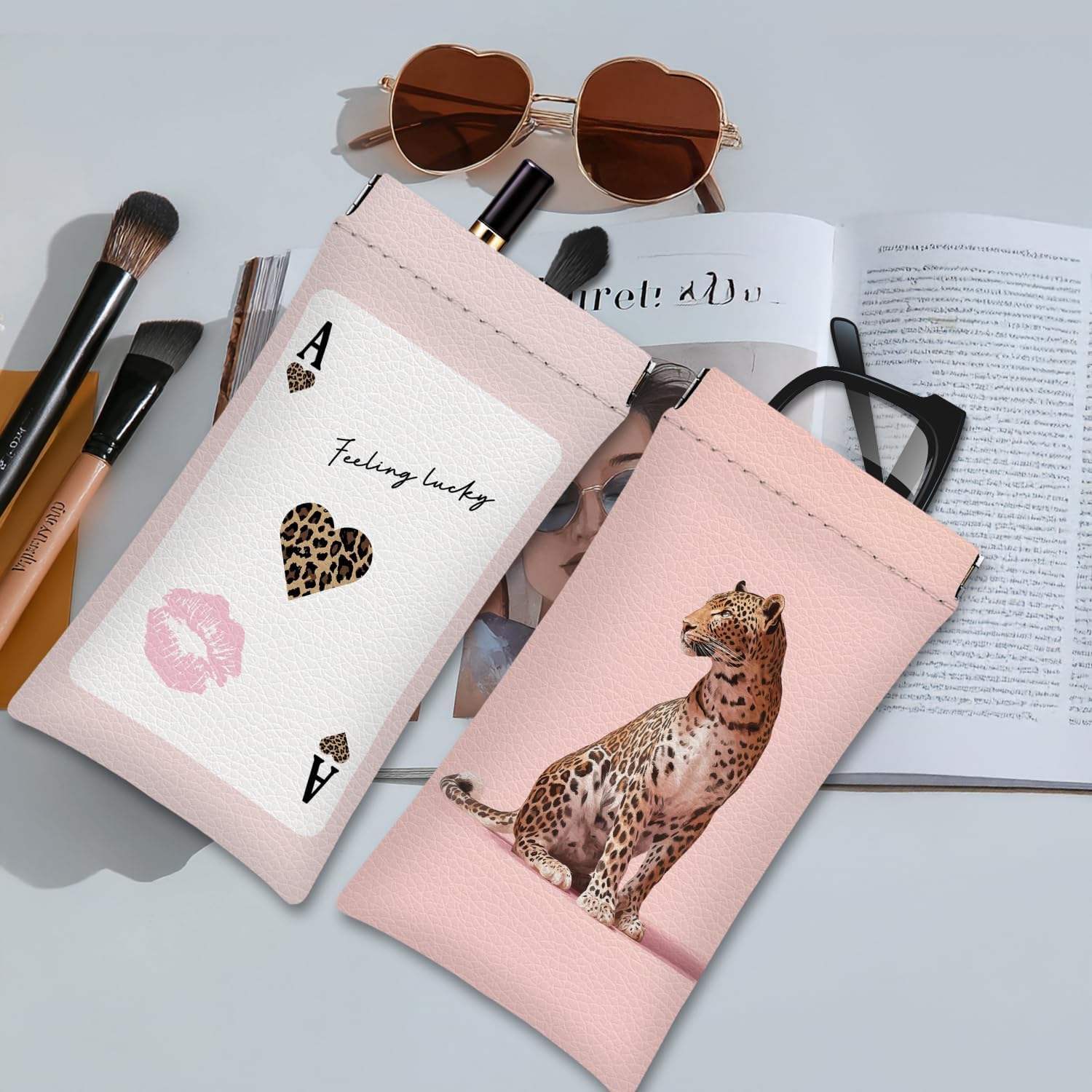 Squeeze Top Glasses Case Pack of 2, PU Leather Soft Sunglass Pouch,Eyeglass Case for Women Men,or Student - Image 7