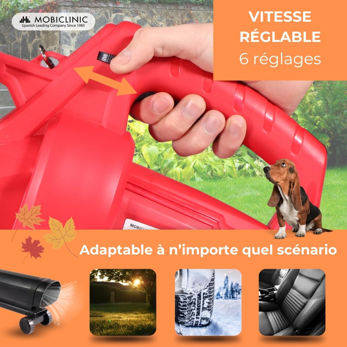 Mobiclinic®, Souffleur Feuille, Aspirateur Broyeur de Feuilles, 900w, 6 Vitesses, 3 en 1, Léger, 35l, Module d'extension, Vitesse Soufflage 270 km/h, pour Le Jardin, 220v, Bandoulière, Mobiclean