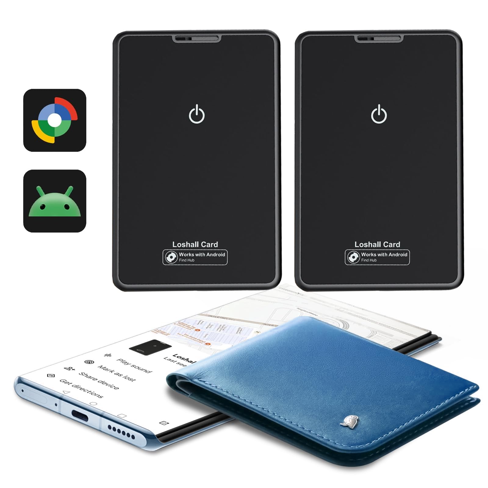 Android Wallet Tracker Karte Slim 2 Pack, Smart Tag GPS Tracker Card für Google Find Hub, IP68 wasserdichter Trackers Karten für Geldbörse Koffer, Auto & Fahrzeug, Finder Tags Ohne ABO für Kinder