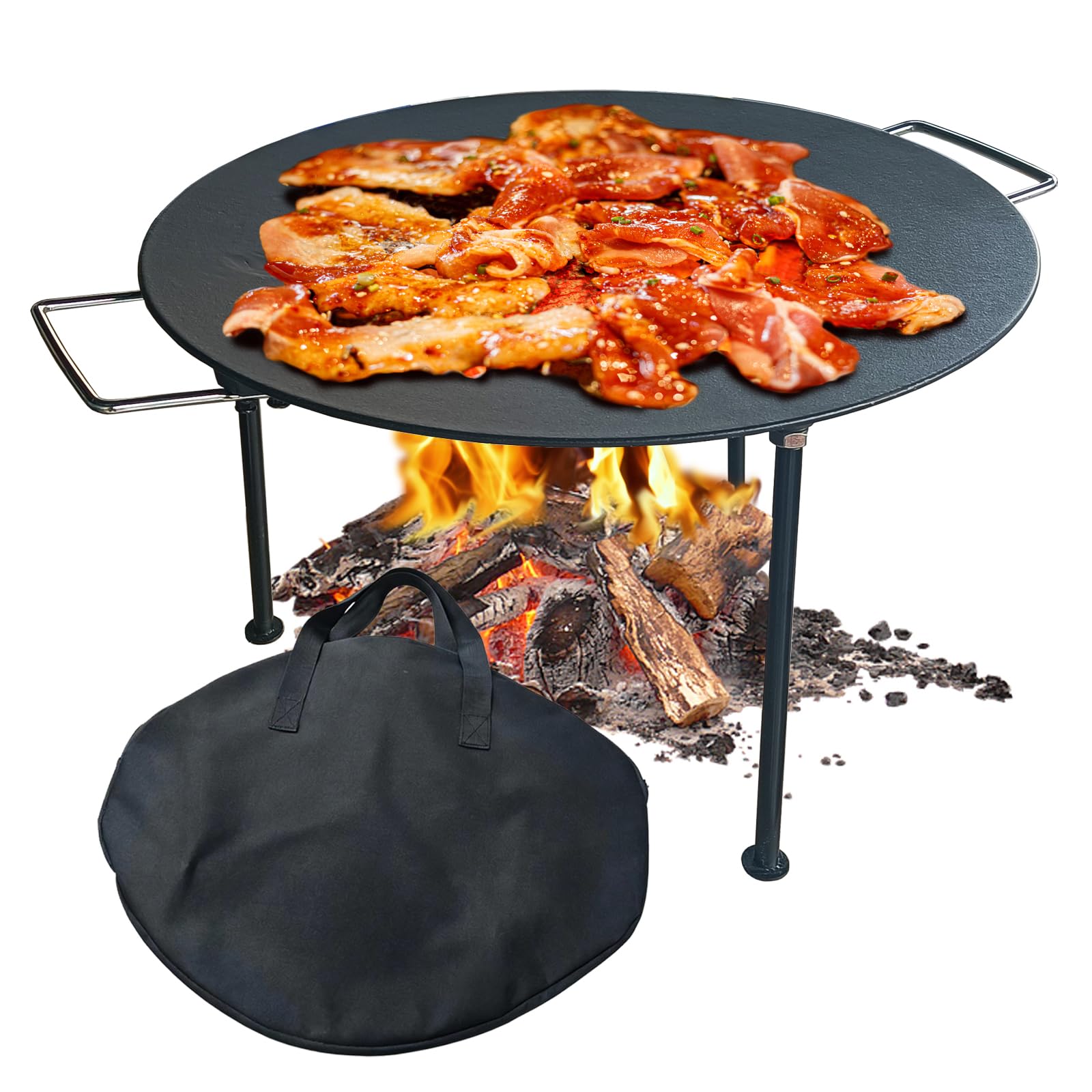 Piastra in ghisa, 45,7 cm, in ghisa, con manici, 3 gambe rimovibili, piastra portatile per piano cottura, piastra per barbecue a gas per esterni e interni, barbecue e campeggio
