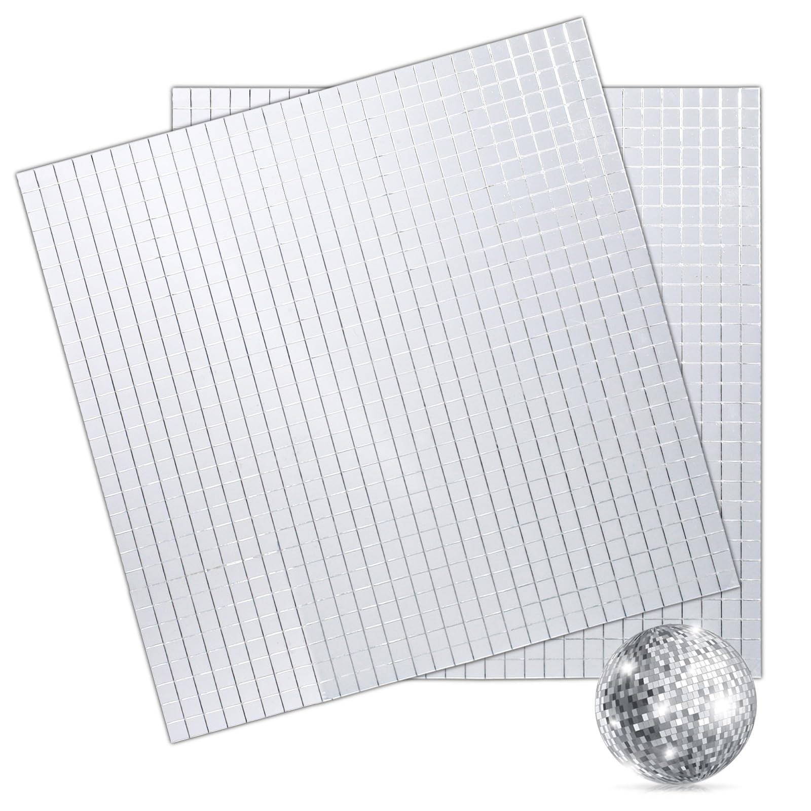 ASTIMESA Silver Disco Ball Stickers, 10 x 10 mm Acrylic Square Mirror Mosaic Tiles Self Adhesive, Disco Tiles for Decor Crafts Party DIY Decoration (