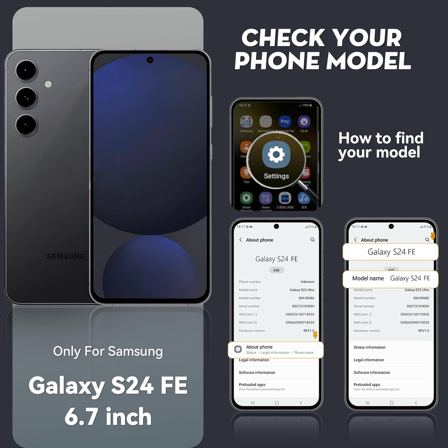 FITO for Samsung Galaxy S24 FE Case with Screen Protector, Military Grade Shockproof Phone Case with Camera Cover and Kickstand (Orange)