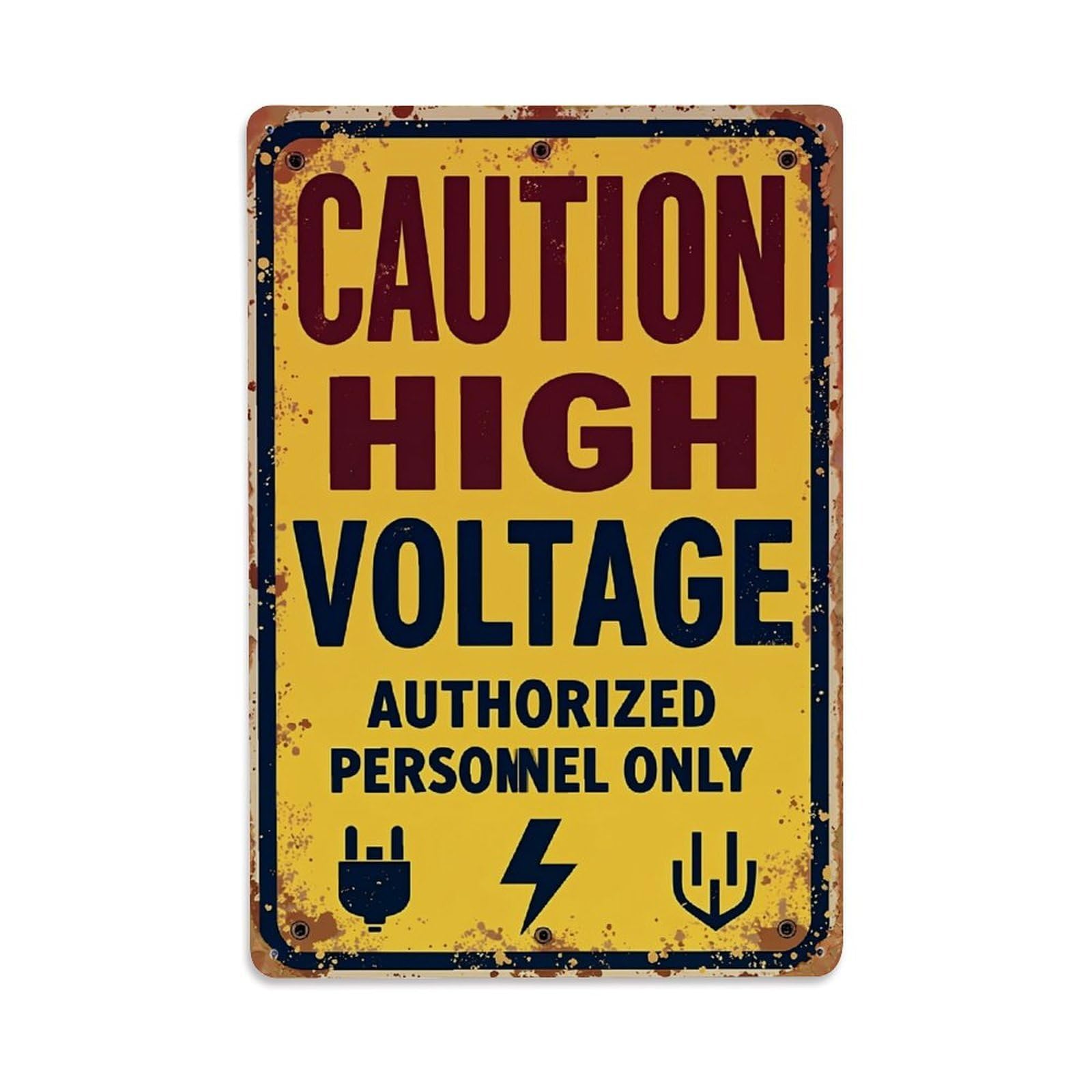 Jdyaojiesheng Vintage Caution High Voltage Authorized Personnel Only Tin Sign Retro Metal Wall Decor Metal Poster, Home Bar Garage Farmhouse Cafe Wall Art Decoration 8X12inches