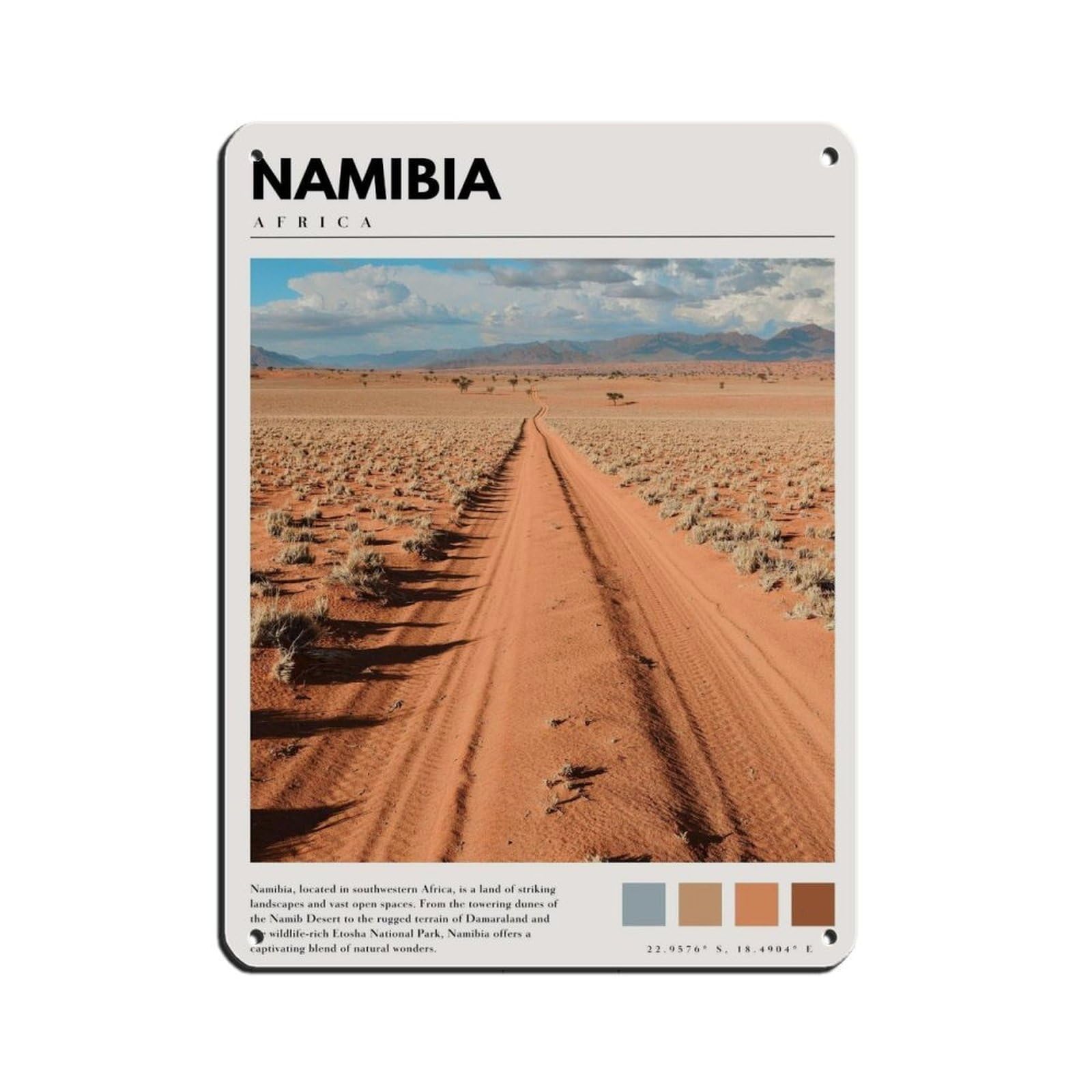 Namibia Africa Poster Namibia Photography Art Tin Sign Vintage Metal Pub Club Cafe Bar Home Wall Art Decoration Poster Retro 12x16inch(30x40cm)