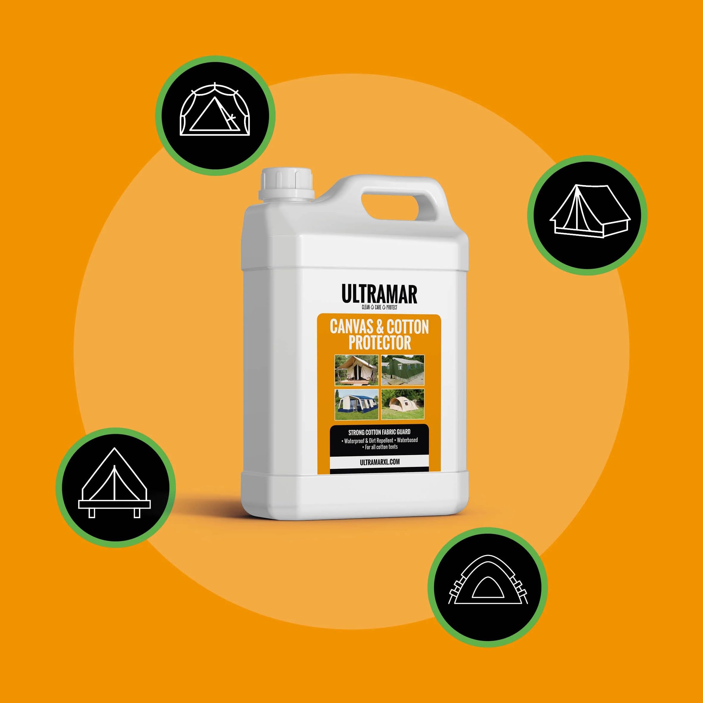 Ultramar - Canvas & Cotton Protector - 5L - Imperméabilisant pour Tente, Coton et Textiles Tent - Imprégnation Forte - Imperméable à l'eau