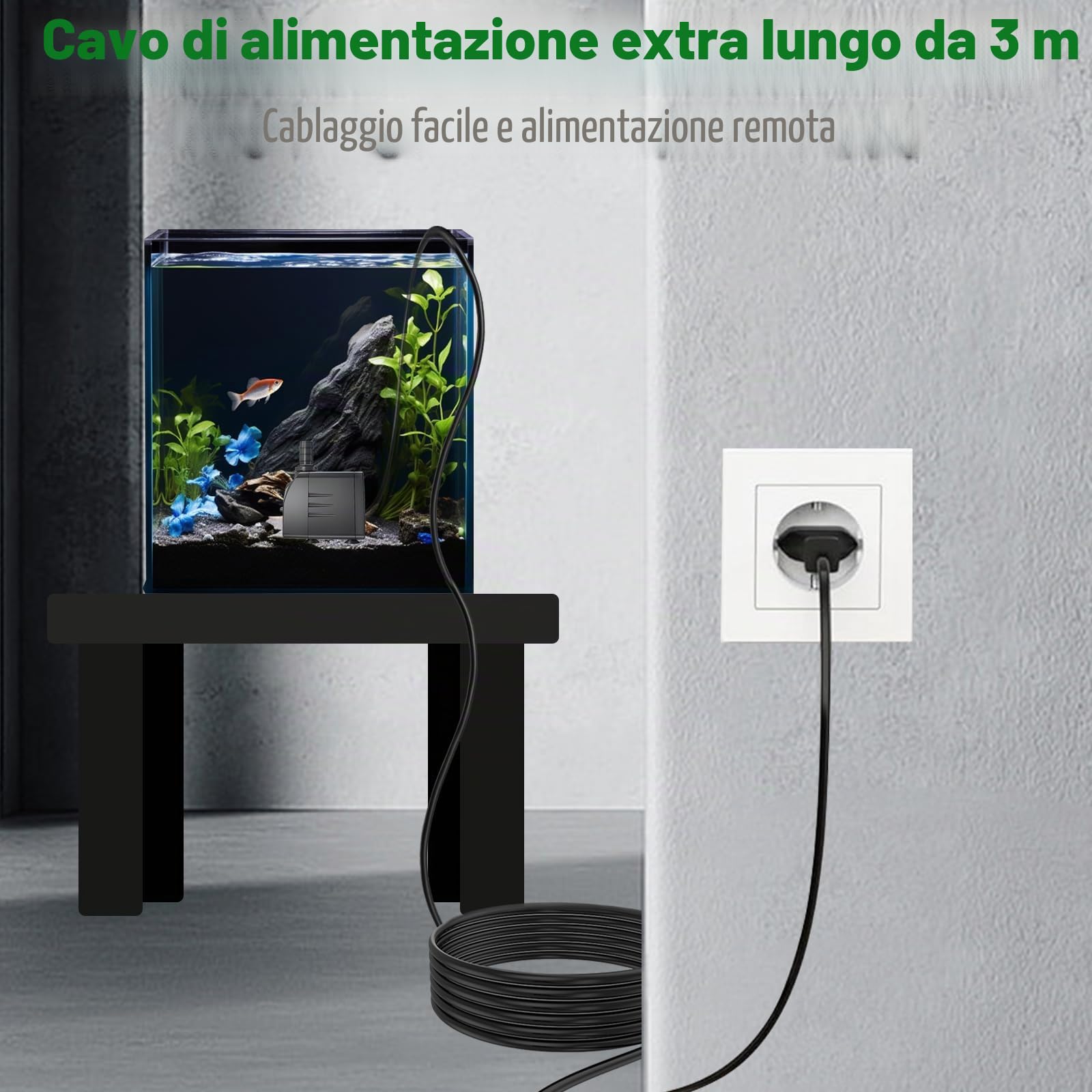 Pompa per fontana, 10 W, 600 l/h, con cavo extra lungo da 3m Protezione contro il surriscaldamento, funzione ultra silenziosa, per fontane, sistemi idroponici, pompa sommergibile