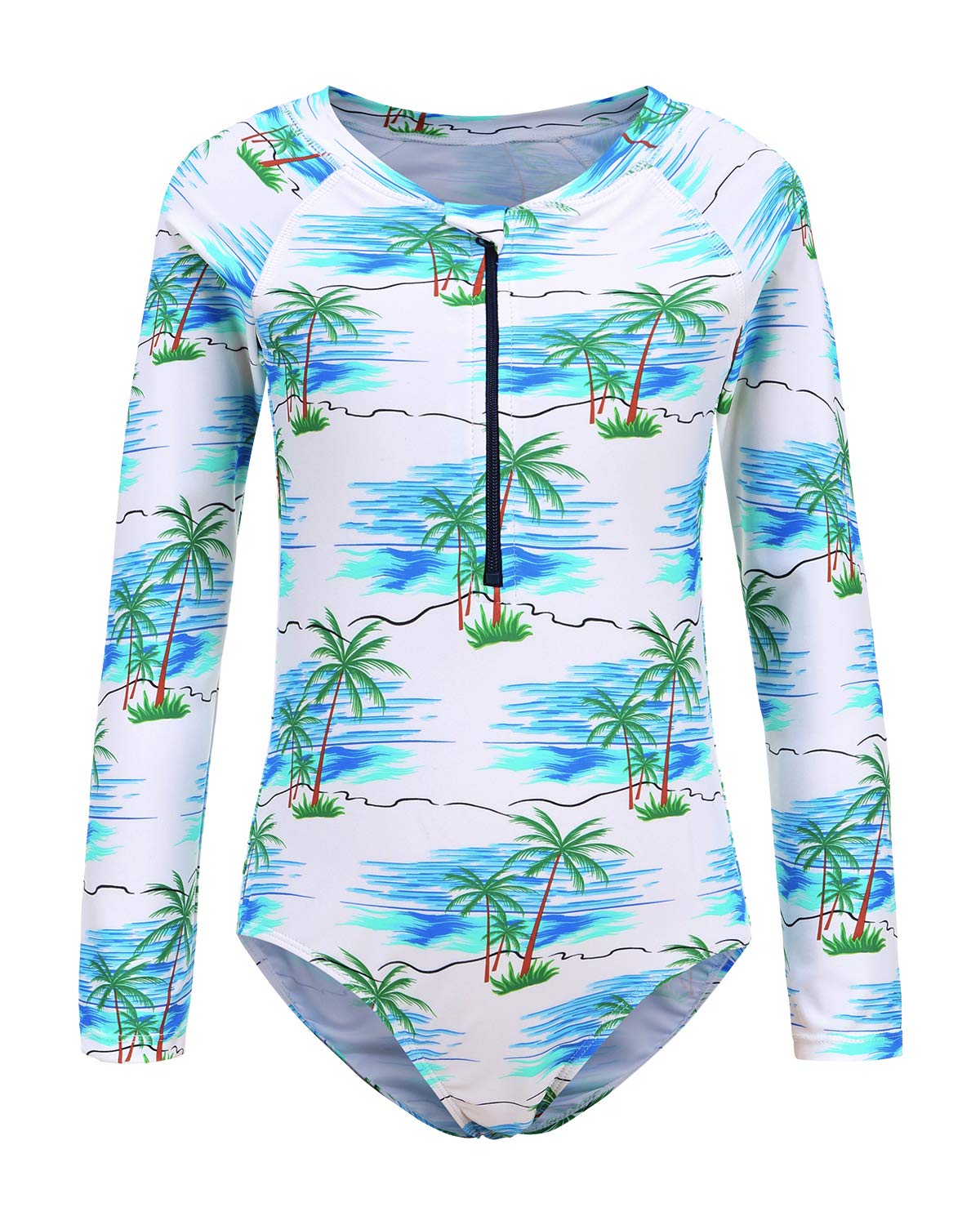 Zestonie Girls Long Sleeve Rash Guard One Piece Swimsuits for Kids Tie Dye Bathing Suit UPF 50+ Swim Shirts 3-16 Years