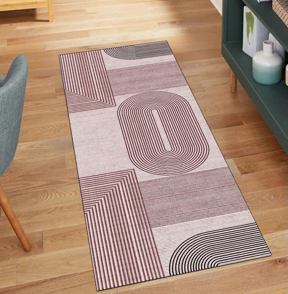 Alfombras modernas para pasillo lavables de 40 x 300 cm en color marrón con diseño a rayas