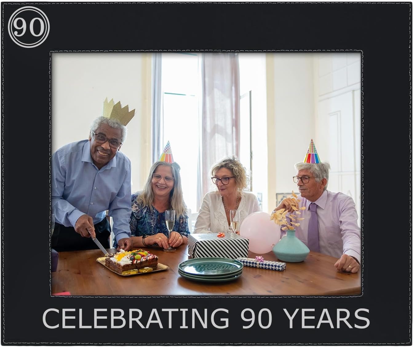 ThisWear Sentimental Photo Frame 90 Celebrating 90 Years 8x10 Leatherette Photo Frame Black