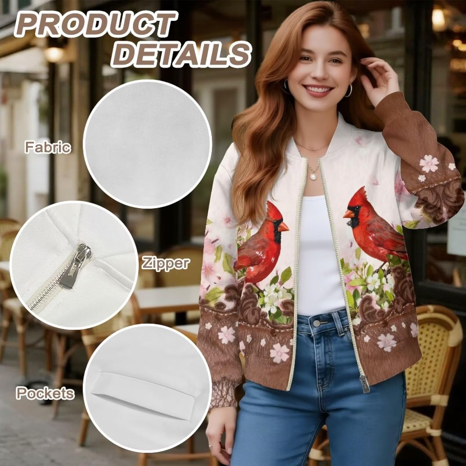 Bomber Jackets with Pocket Long Sleeve Sweatshirt Full Zip Stand Collar Jacket for Spring