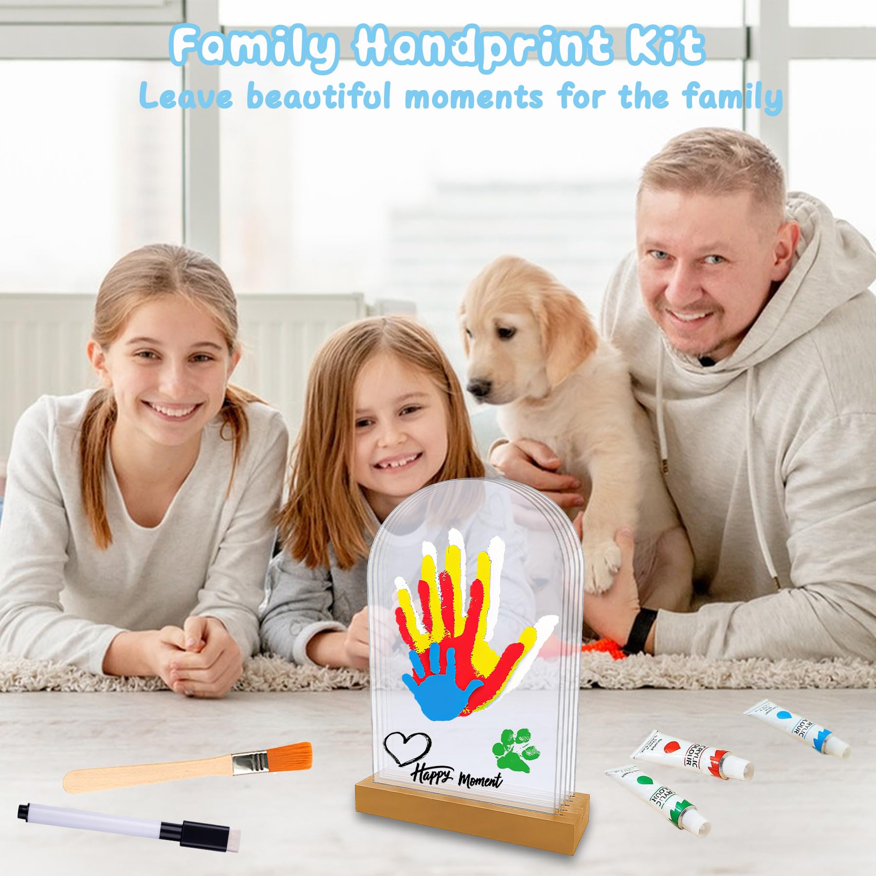 Kit d'empreintes de Mains et Pied Bébé 5 Panneaux Plexiglas Base Bois Souvenir DIY