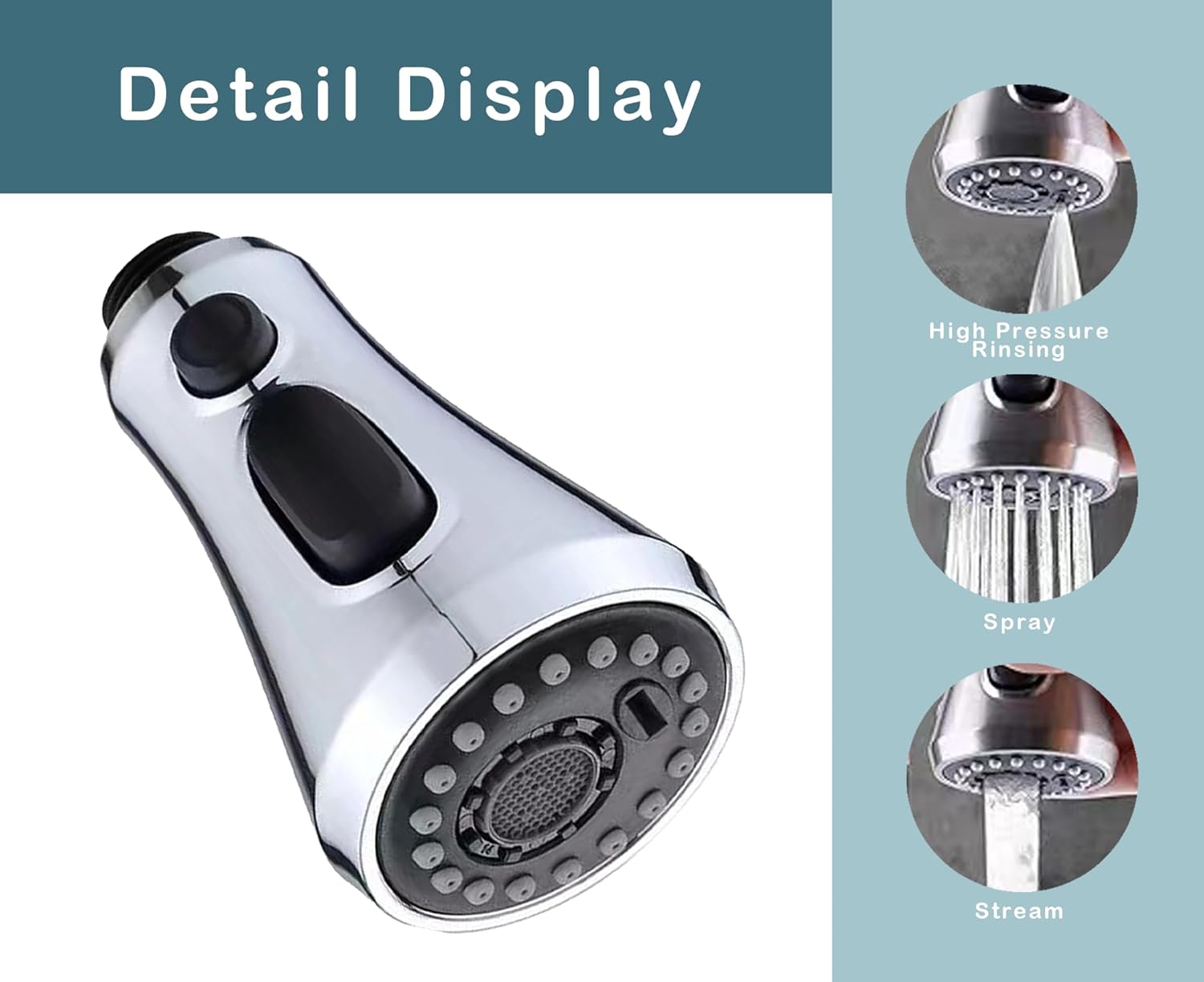 Universal Kitchen Faucet Head Replacement Pull Down 3 Function Sink Faucet Sprayer Head ith 9 Adapters