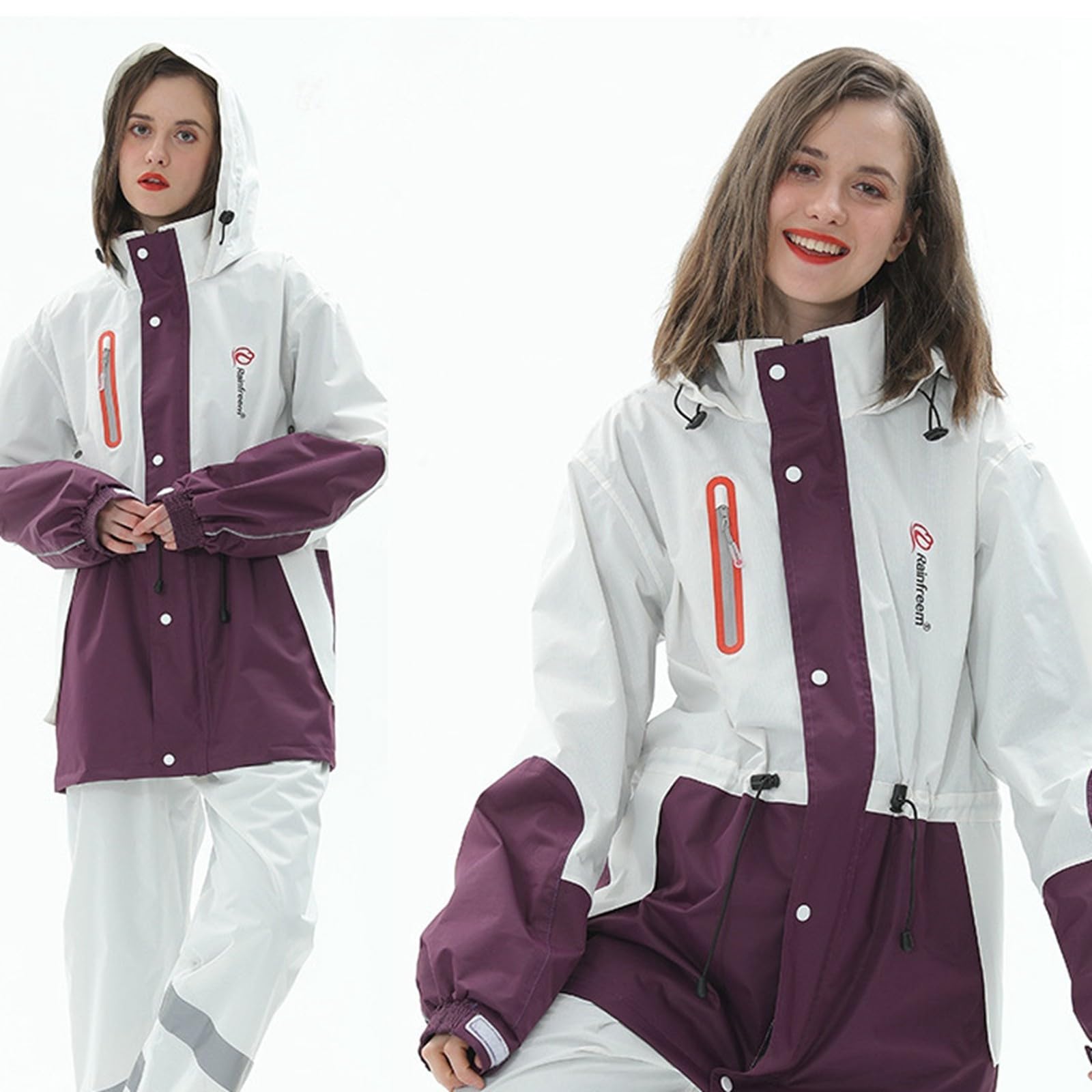 Tuta antipioggia da uomo e donna, riflettente, a due pezzi, a maniche lunghe, con cappuccio e pantaloni a vita alta, tuta da moto, 2 pezzi, pieghevole