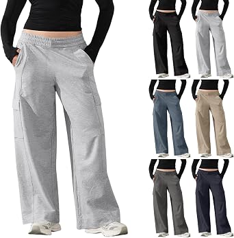 Women Wide Leg Sweatpants Baggy Cargo Sweatpants Plus Size Straight Leg Sweatpant with Pockets Y2K Sweat Pants