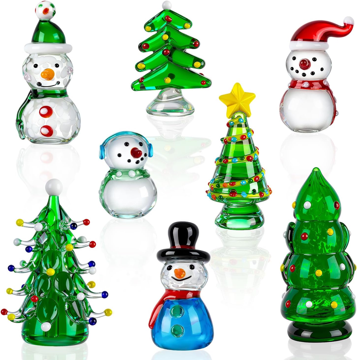 4Pcs Blown Glass Snowman Decor, Mini Snowman Christmas Figurines