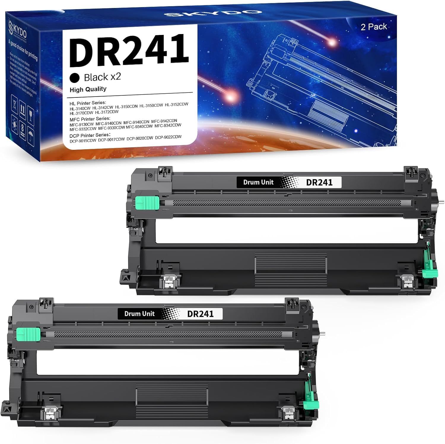 DR-241CL DR241CL Tamburo compatibile per Brother DR241 DR241CL Tamburo per Brother DCP-9015CDW DCP-9017CDW DCP-9022CDW HL-3140CW HL-3142CW MFC-9130CW MFC-9140CDN Stampanti (Nero, 2-Pack)