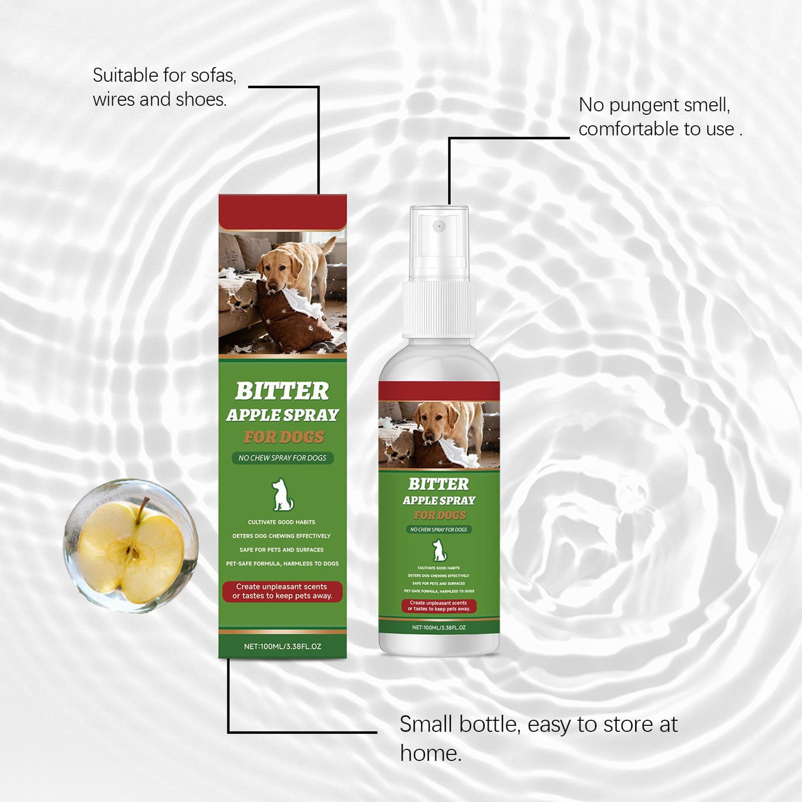 Bitter Spray – Mastication Naturelle 100 ML | Correcteur de comportement pour intérieur et extérieur sur Meubles, Tapis, terrasse, Poubelle, Surfaces d'entraînement, 3,8 x 14,5 cm