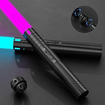2 Pack Dueling Lightsaber, 2 in 1 RGB Light Sabers, FX Sound | Premium 30in metal hilt light saber, sturdy blade, USB-C charging, clash effects, great gift for kids, teens, adults