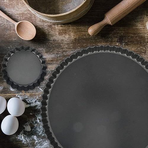 Miniatura 9 de Juego de 10 mini sartenes para tartas con fondo extraíble de 4 pulgadas, antiadherente, redonda, acero al carbono resistente para pasteles de