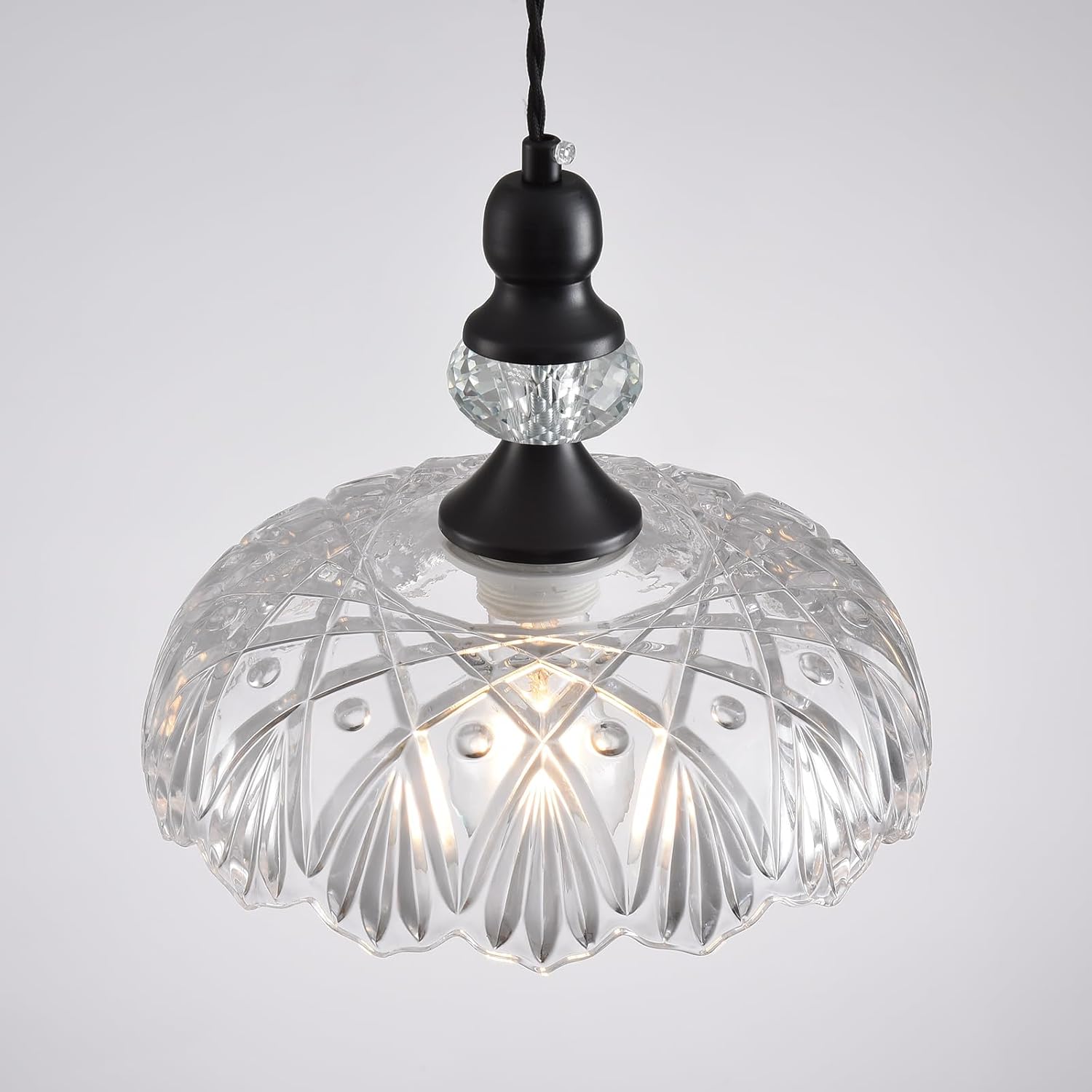 Vintage Glass Pendant Lights Fixture Modern Black Chandelier Adjustable Hanging Light Farmhouse Kitchen Island Lighting for Bedroom Dining Room Living Room Hotel